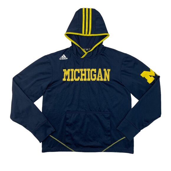 Adidas Michigan Wolverines Hoodie Mens S Small Blue Yellow Thumbholes Sweatshirt - Picture 1 of 15